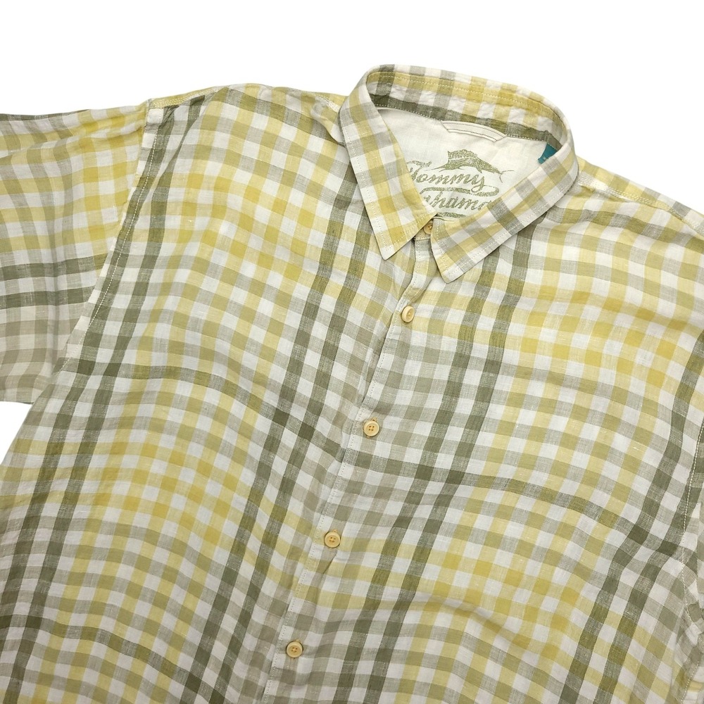 Tommy Bahama Shirt Mens XL Multicolor Check Short Sleeve Linen Button Up Casual